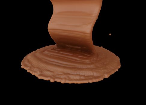 splash of melting chocolate isolated on black background.