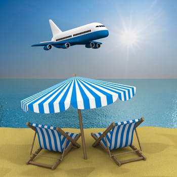 Vacation on the seashore. 3D image