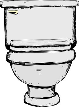 Single hand drawn toilet with closed lid over white background