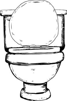 Single hand drawn outlined toilet with open lid from front view