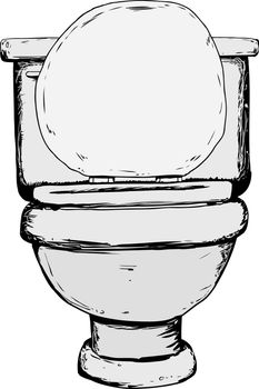 Single hand drawn toilet with open lid from front view