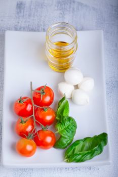 Caprese salad ingredients on a white plate
