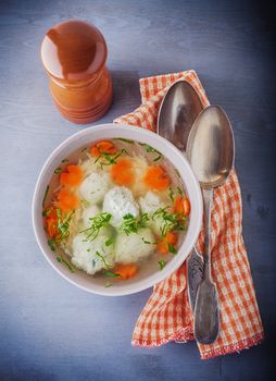 Fresh Chicken soup with meatballs and vegetables