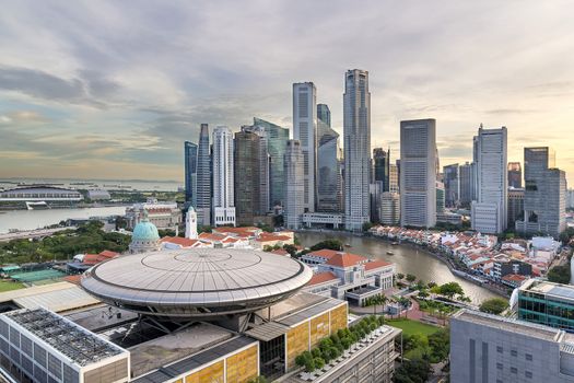 Singapore Central Business District along Singapore River city skyline 