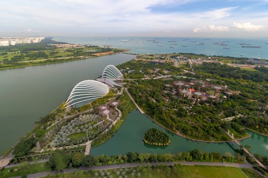 Singapore Marina Barrage Reservoir and Gardens by the Bay aerial view