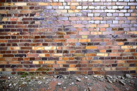 wide angle view of an old wall abandoned factory building