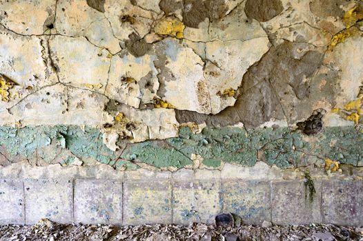 wide angle view of an old wall abandoned factory building