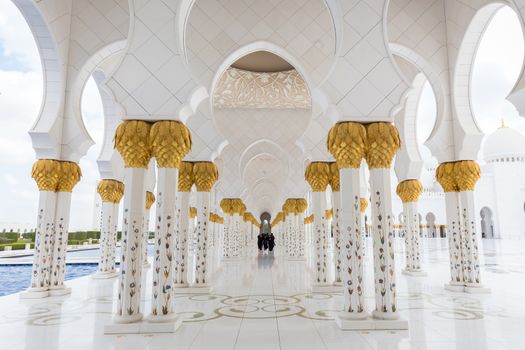 Abu Dhabi, UAE - Jan 30: Magnificent interior of Sheikh Zayed Grand Mosque on January 30th 2016 in Abu Dhabi, United Arab Emirates. It is largest mosque in UAE and the eighth largest mosque in world.