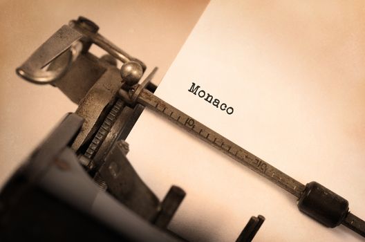 Inscription made by vintage typewriter, country, Monaco