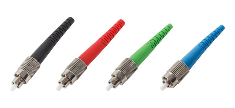 fiber optic connectors, FC type, singlemode and multimode isolated on white background