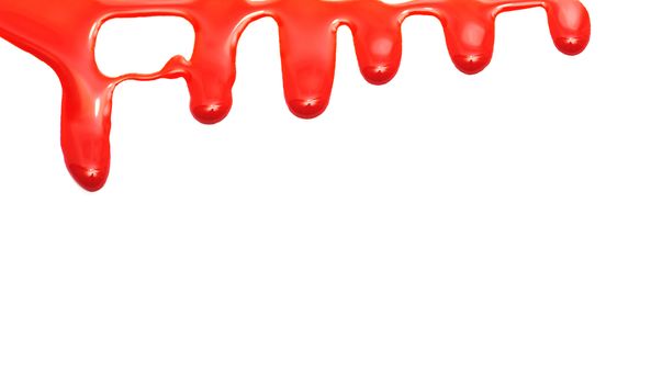 Red paint dripping isolated on white paper.