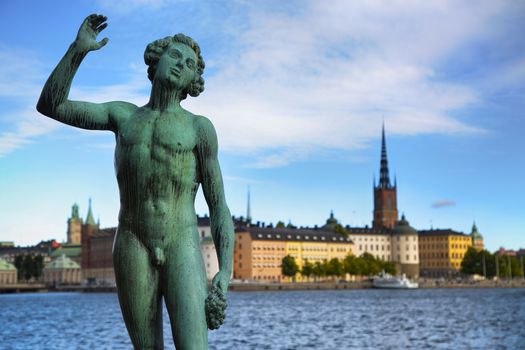 Song statue, Stadshuset and View of Gamla Stan in Stockholm, Sweden