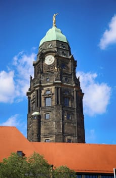 Town hall tower (Goldener Rathausmann) in Dresden, State of Saxony, Germany
