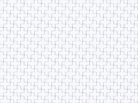 White abstract seamless background made of plus jigsaw puzzle pieces. 3D render illustration