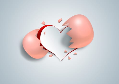 Heart shape on paper craft with egg for texture background in valentine day