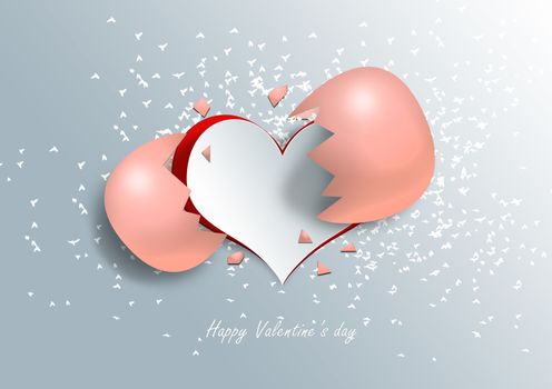Heart shape on paper craft with egg for texture background in valentine day