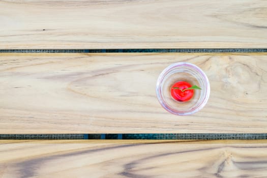 Thai Sweet Bean Confections plating in glass on wooden table