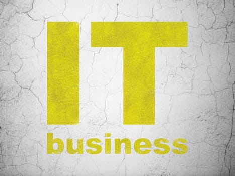 Business concept: Yellow IT Business on textured concrete wall background