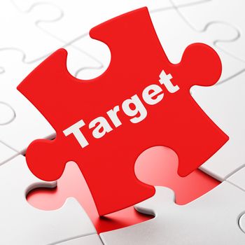 Business concept: Target on Red puzzle pieces background, 3D rendering