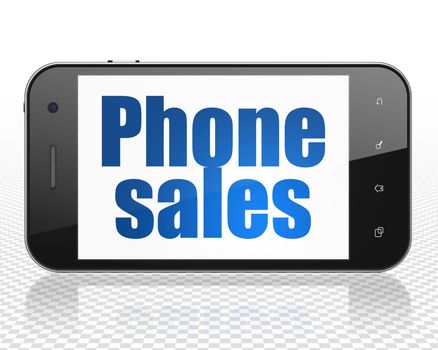 Marketing concept: Smartphone with blue text Phone Sales on display, 3D rendering