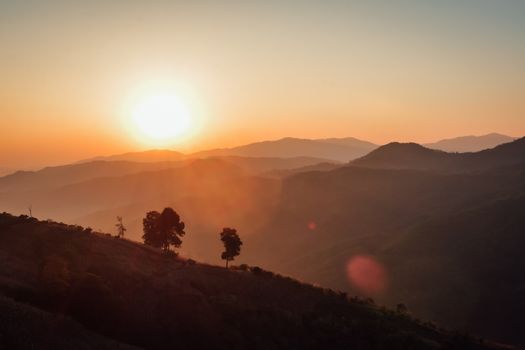 Landscape of Sunrise on mountain with morning light