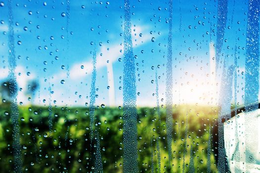 Water droplets on glass with the cold weather.