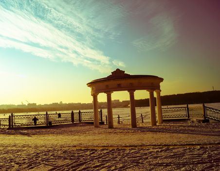 the architecture is beautiful arch in the middle of the lake in the winter