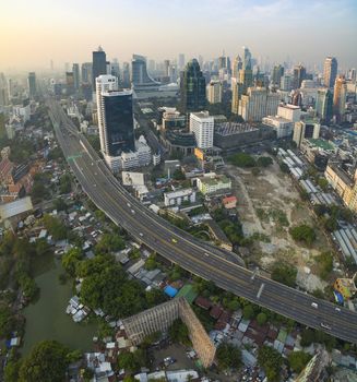BANGKOK THAILAND - DECEMBER 11 : aerial view of skyscraper in heart of bangkok on december 11 , 2016 in bangkok thailand