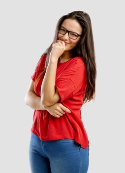 Lovely and happy woman with a shy expression