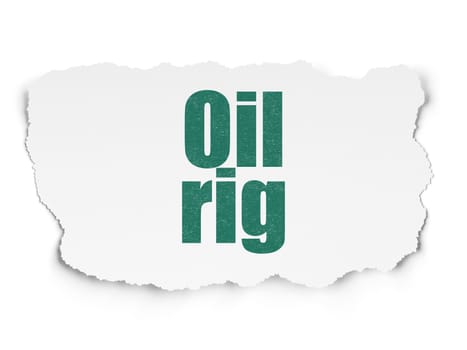 Industry concept: Painted green text Oil Rig on Torn Paper background with  Tag Cloud