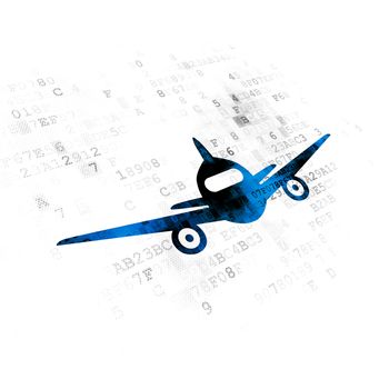 Travel concept: Pixelated blue Aircraft icon on Digital background