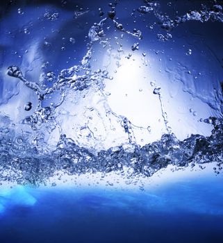 splashing blue water use as nature background ,backdrop and natural textured for display product