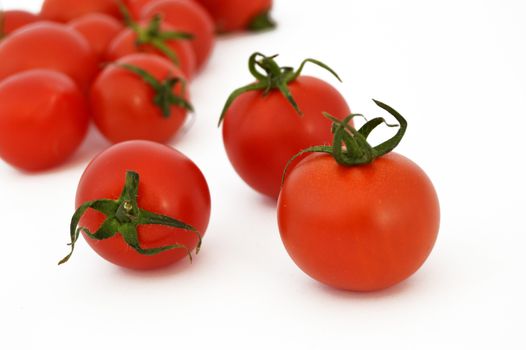 On white & copy space fresh healthy cherry tomatoes stock pictures