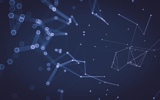 Abstract polygonal space low poly dark background with connecting dots and lines. Connection structure. 3d rendering