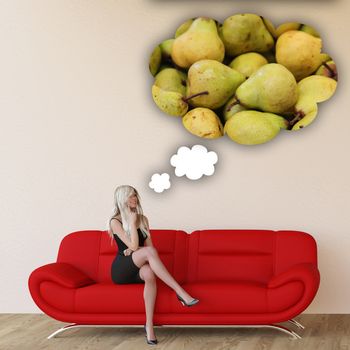 Woman Craving Pears and Thinking About Eating Food