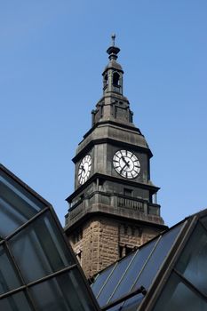the clock tower of Hamburg mail railway station