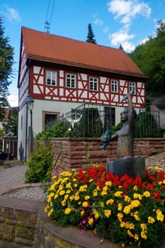 Residential tudor style house , with blue sky in background. Castle Neuenbuerg in Germany.