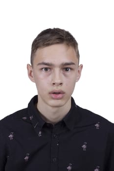 Emotional portrait of a young man on white background