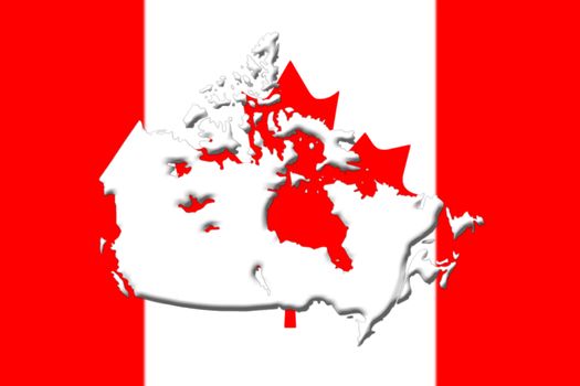 Canadian National Flag With Map Of Canada On It in Red And White Colors 3D Rendering