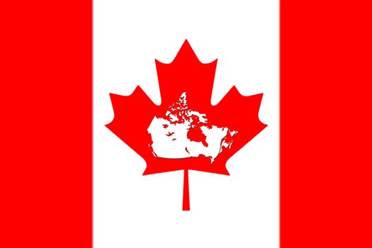 Canadian National Flag With Map Of Canada On It in Red And White Colors 3D Rendering