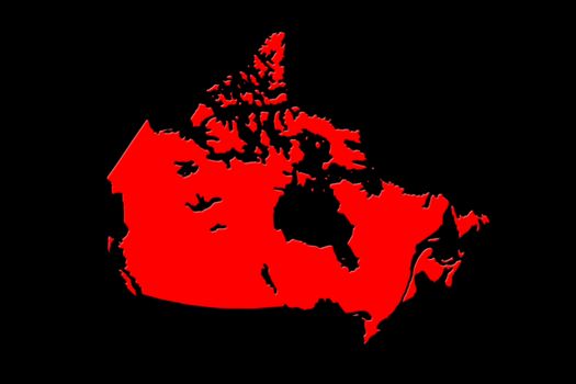 Canadian Map On Black Background 3D Rendering
