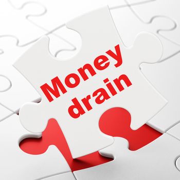 Banking concept: Money Drain on White puzzle pieces background, 3D rendering