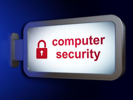 Safety concept: Computer Security and Closed Padlock on advertising billboard background, 3D rendering