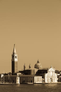 Panoramic view during sunset on San Giorgio Maggiore, Venice - Italy