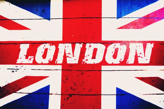 london text on old designed grunge british flag.