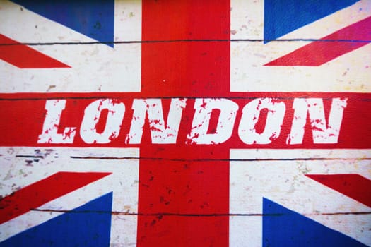london text on old designed grunge british flag.