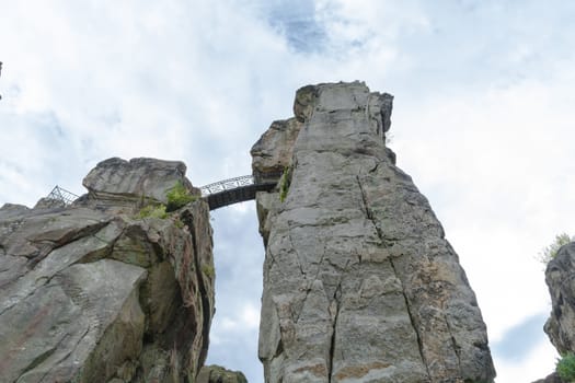 The Externsteine, striking sandstone rock formation in the Teutoburg Forest, Germany, North Rhine Westphalia