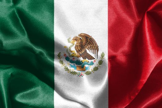 Mexican National Flag With Eagle Coat Of Arms 3D Rendering