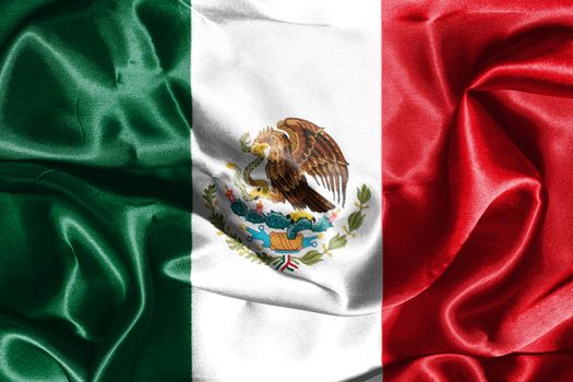 Mexican National Flag With Eagle Coat Of Arms 3D Rendering