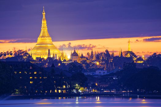 Shwedagon Pagoda at night , Myanmar Yangon landmark